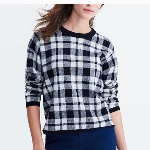 Madewell navy and gray plaid sweater- xs - Picture 2 of 5